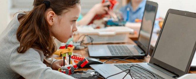 Girl using mathematics for a STEM project